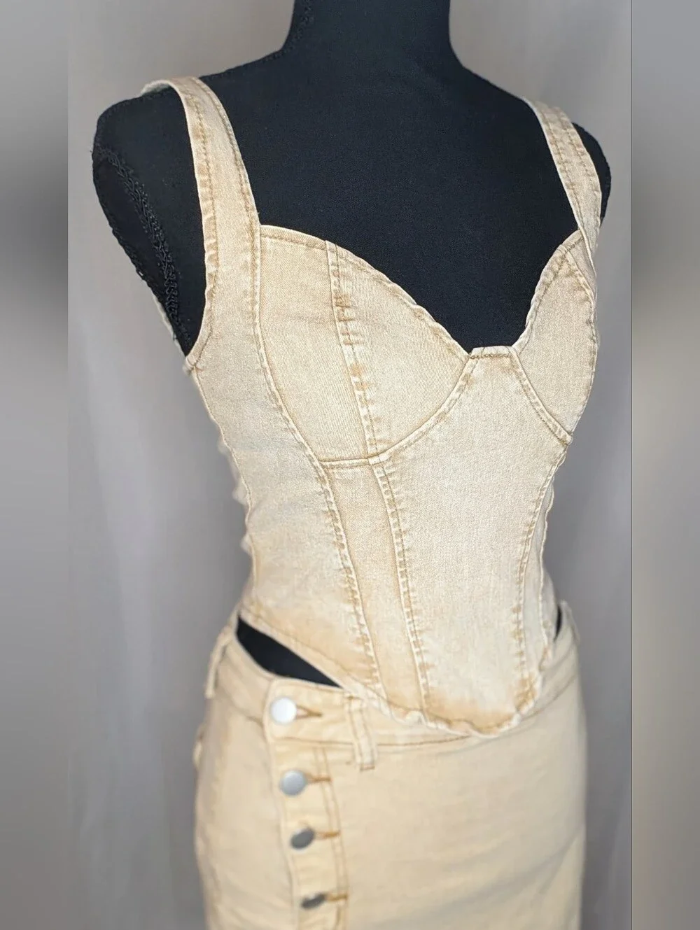Cream Denim Corset & Mini Skirt Set, Size Small- Coastal Cowgirl